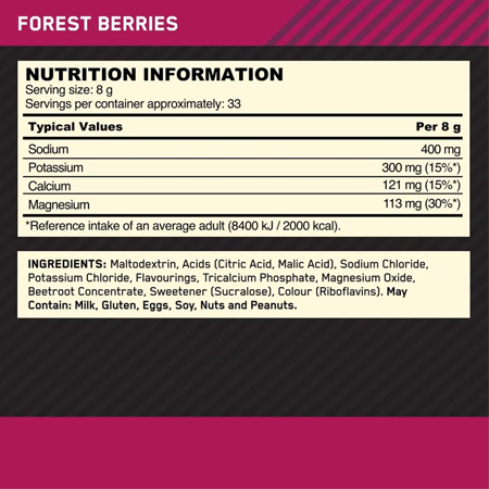 Optimum Electrolyte Powder 264 gr Supplement facts