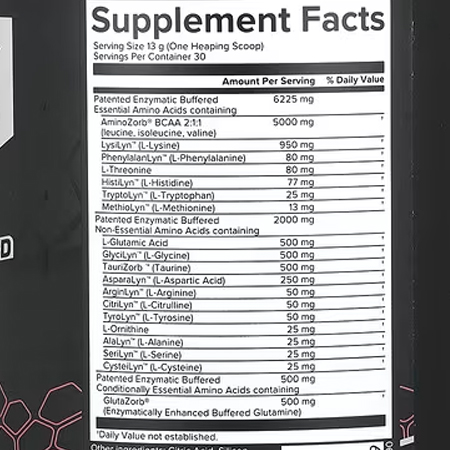 EFX Aminozorb Supplement Facts